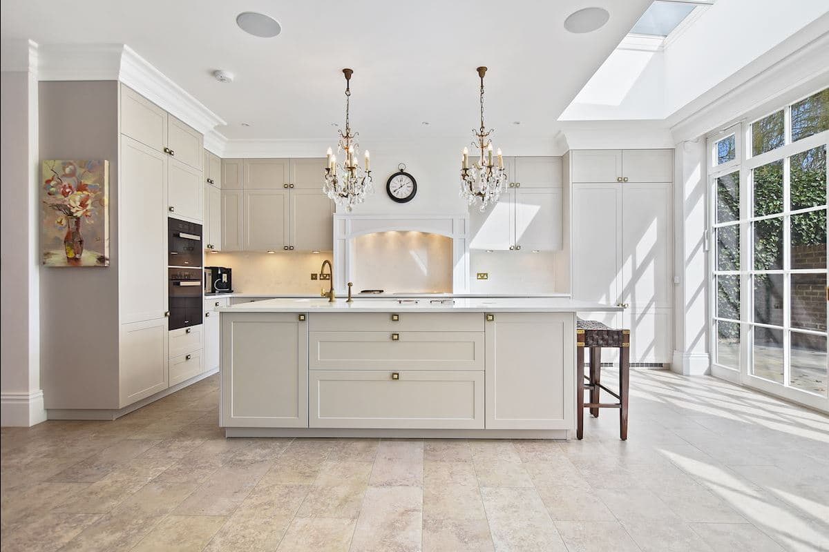 Kitchen with under-cabinet and pelmet task lighting in a Highgate family home
